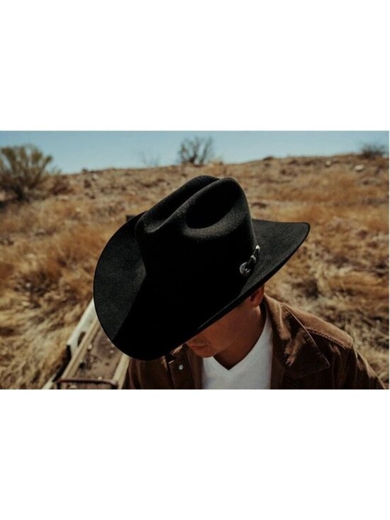 Women 07-Black Polyester Premium Classic Fedora Hat with Buckle Belt (Size:M-L) main image 6